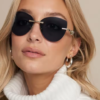 Women's Frameless Cat Eye Sunglasses, Gold & Grey in gold with grey lens