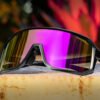 Polarised Cycling Sunglasses, Purple Mirror Shield, view 2