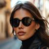 Women's Polarised Cat Eye Sunglasses, Black in black