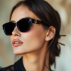 Women's Polarised Cat Eye Sunglasses, Black & Gold in black with gold temples