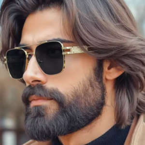 Men Metal Frame Square Steampunk Double Beam Sunglasses UV400 (Gold)