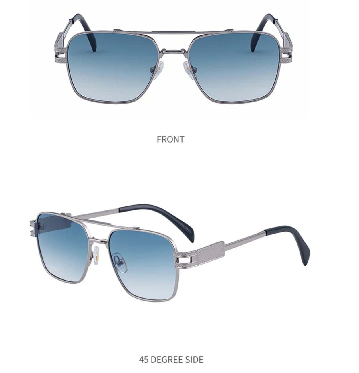 Men Metal Frame Square Steampunk Double Beam Sunglasses UV400 (Silver) - Image 3