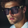 Men's Oversized Classic Square Sunglasses, Black in black