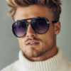 Men's Oversized Polarised Aviator Sunglasses in black and gold