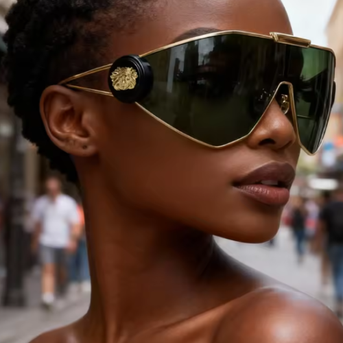 Women Oversized Polygon Mask Sunglasses (Black)