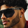Men's Oversized Flat Top Sunglasses, Black, view 4