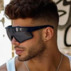 Polarised Shield Sports Sunglasses, Black in black