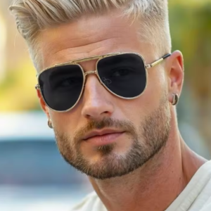 Men Metal Frame Punk Round Trendy Pilot Sunglasses UV400 (Gold)