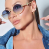 Women's Snake Detail Metal Sunglasses, Blue & Yellow, view 3