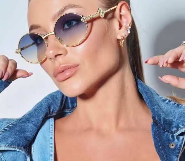 Women Snake Metal Frame Sunglasses (Blue Yellow)