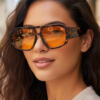 Women's Double Bridge Polygon Sunglasses, Amber Lens in gold with amber lens