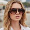 Vintage Double Bridge Square Sunglasses, Gradient Lens in brown gradient