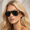 Women's Classic Aviator Sunglasses, Black, view 5