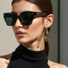 Women's Square Sunglasses, Black & Gold, view 3