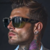 Men's Oversized Polarised Square Sunglasses, Dark Green, view 4