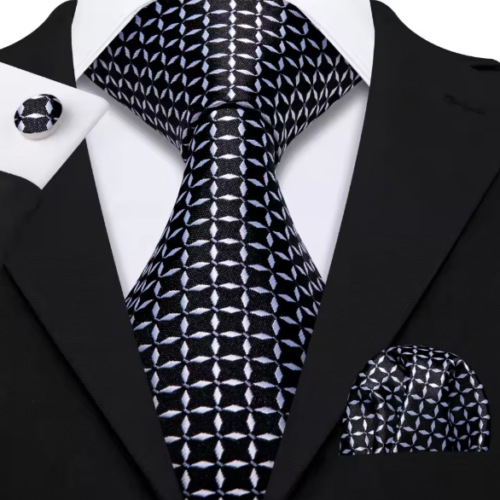 Elegant Silk Necktie with Hanky Cufflink