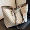 Women's Large Print Shoulder Tote, Beige, view 5
