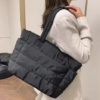 Women's Quilted Puffer Tote Bag, Black, view 5