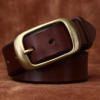 Men's Genuine Leather Belt, Brown with Brass Buckle, view 3