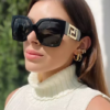 Women's Oversized Square Sunglasses, Black & Gold, view 4