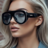Women's Oversized Oval Shield Sunglasses, Black in black