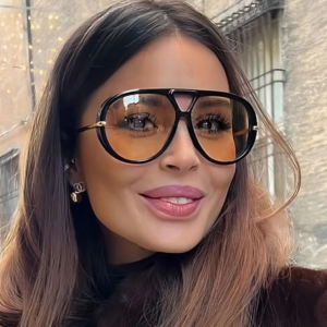 Women Oversized Oval Punk Pilot Sunglasses (Black Brown)