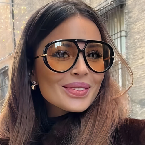 Women Oversized Oval Punk Pilot Sunglasses (Black Brown)