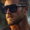 Men's Oversized Polarised Square Sunglasses, Black, view 5
