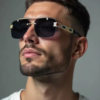 Men's Rimless Square Sunglasses, Black Brow Bar, view 3