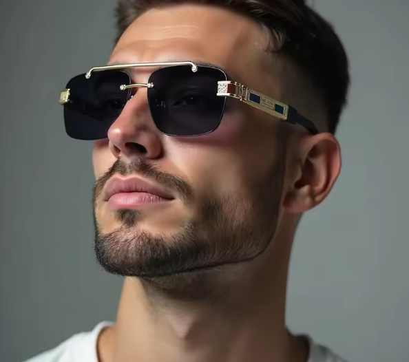 Men Oversized Rimless Square Punk Sunglasses