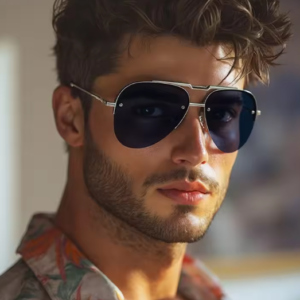 Men Oversized Semi Rimless Pilot Sunglasses