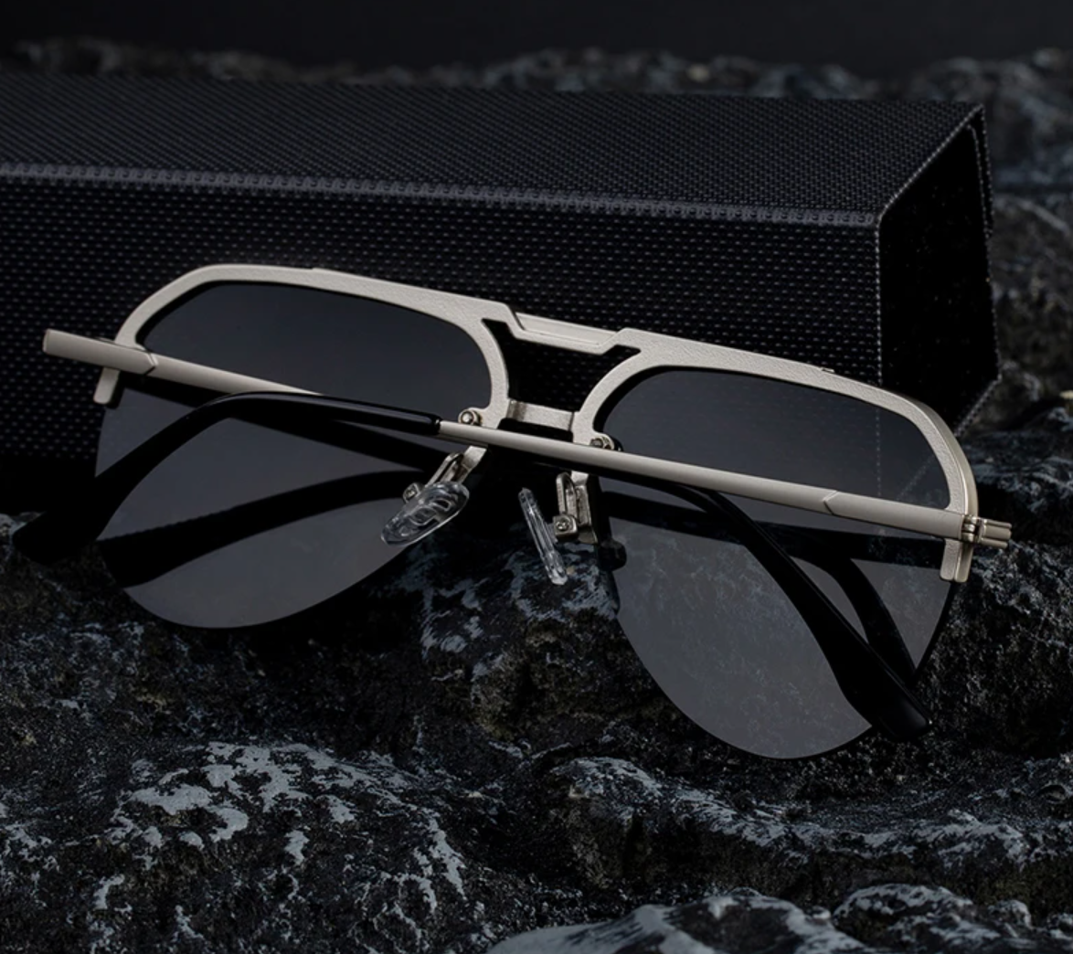 Men Oversized Semi Rimless Pilot Sunglasses - Image 2