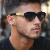 Men's Polarised Square Sunglasses, Black & Grey, view 5