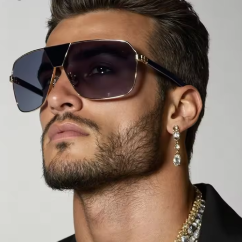 Men Steampunk Oversized Rectangle Shield Sunglasses