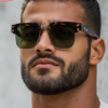 Men's Polarised Browline Sunglasses, Green Lens, view 3