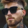Men's Polarised Steampunk Square Sunglasses, Black & Gold, view 4
