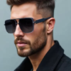 Men's Oversized Double Bridge Sunglasses, Gradient, view 4