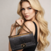 Women's Quilted Chain Shoulder Bag, Black in
