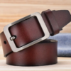 Men's Brown Leather Jeans Belt, Silver Buckle, view 3