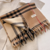 Soft Check Scarf with Fringe, Camel & Cream, view 3