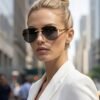 Oval Rimless Sunglasses, Gold Double Bridge in gold