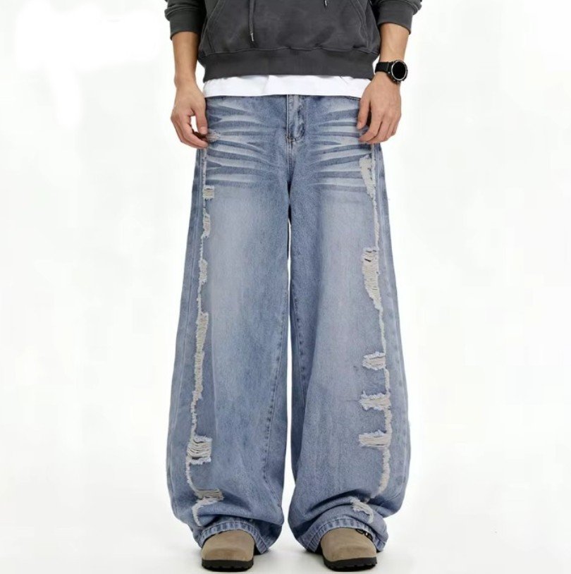 Men's American Retro High Street Blue Baggy Jeans