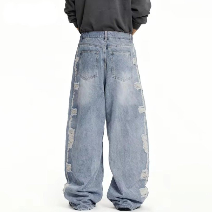 Men's American Retro High Street Blue Baggy Jeans - Image 2