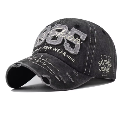 1985 Embroidery Ripped Baseball Cap Washed Sports Hat (Black)