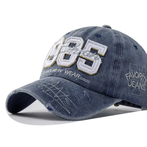 1985 Embroidery Ripped Baseball Cap Washed Sports Hat (Blue)