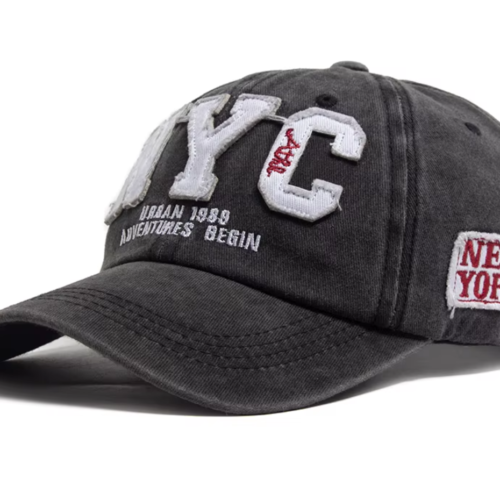 Vintage NYC Baseball Cap Washed Visor Soft Snapback Hat (Black)