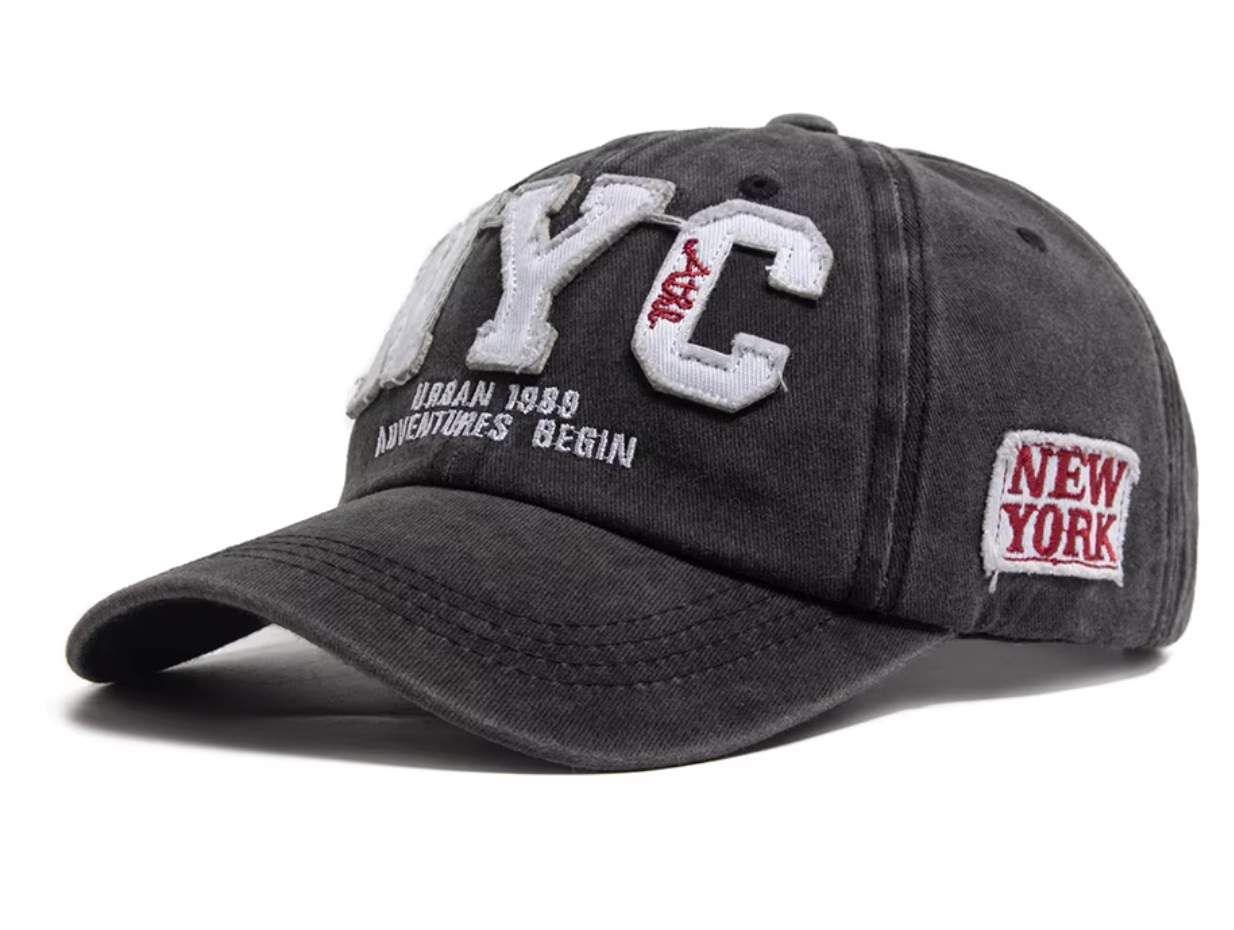 Vintage NYC Baseball Cap Washed Visor Soft Snapback Hat (Black)