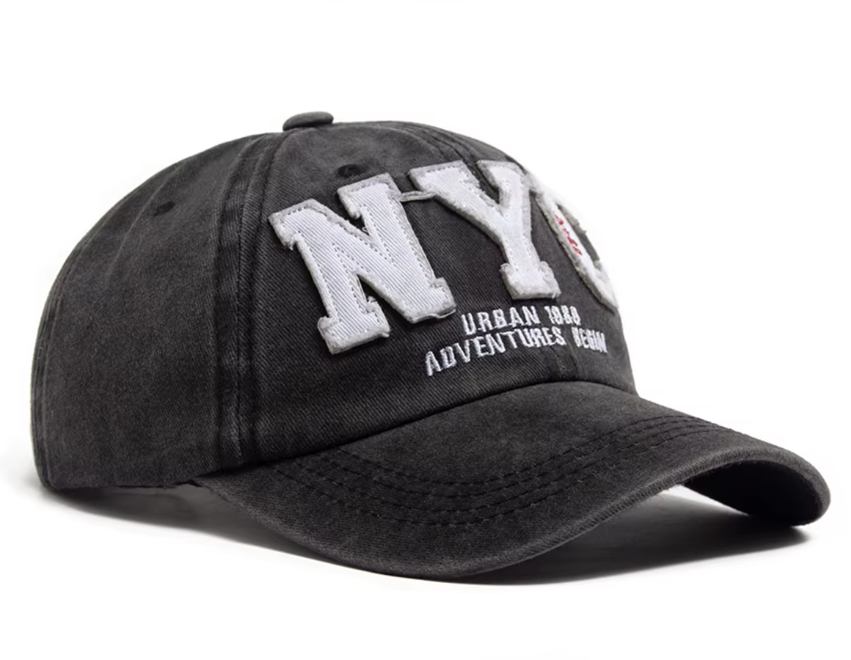 Vintage NYC Baseball Cap Washed Visor Soft Snapback Hat (Black) - Image 2