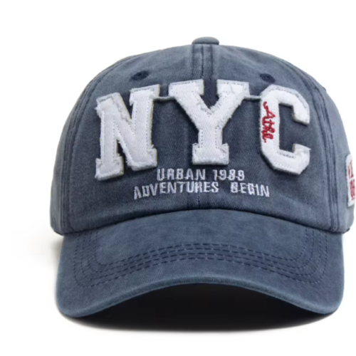 Vintage NYC Baseball Cap Washed Visor Soft Snapback Hat (Blue)