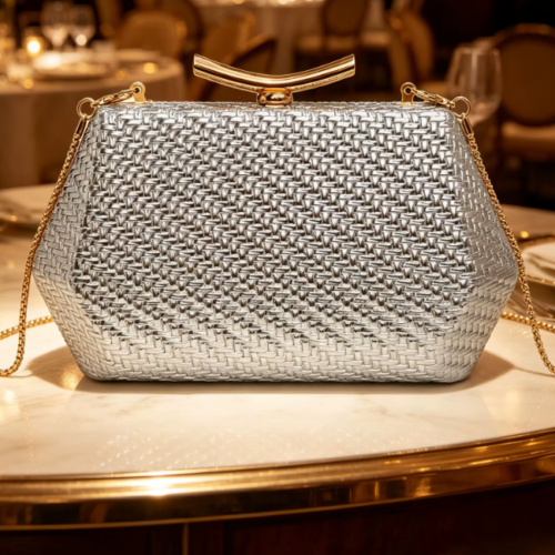 Diamond Pattern Women's Bag for Wedding and Party (Silver)